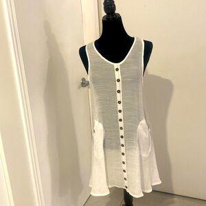 ASHA, Linen White Sheer Short Sleeveless Dress, great cover-up Size Large